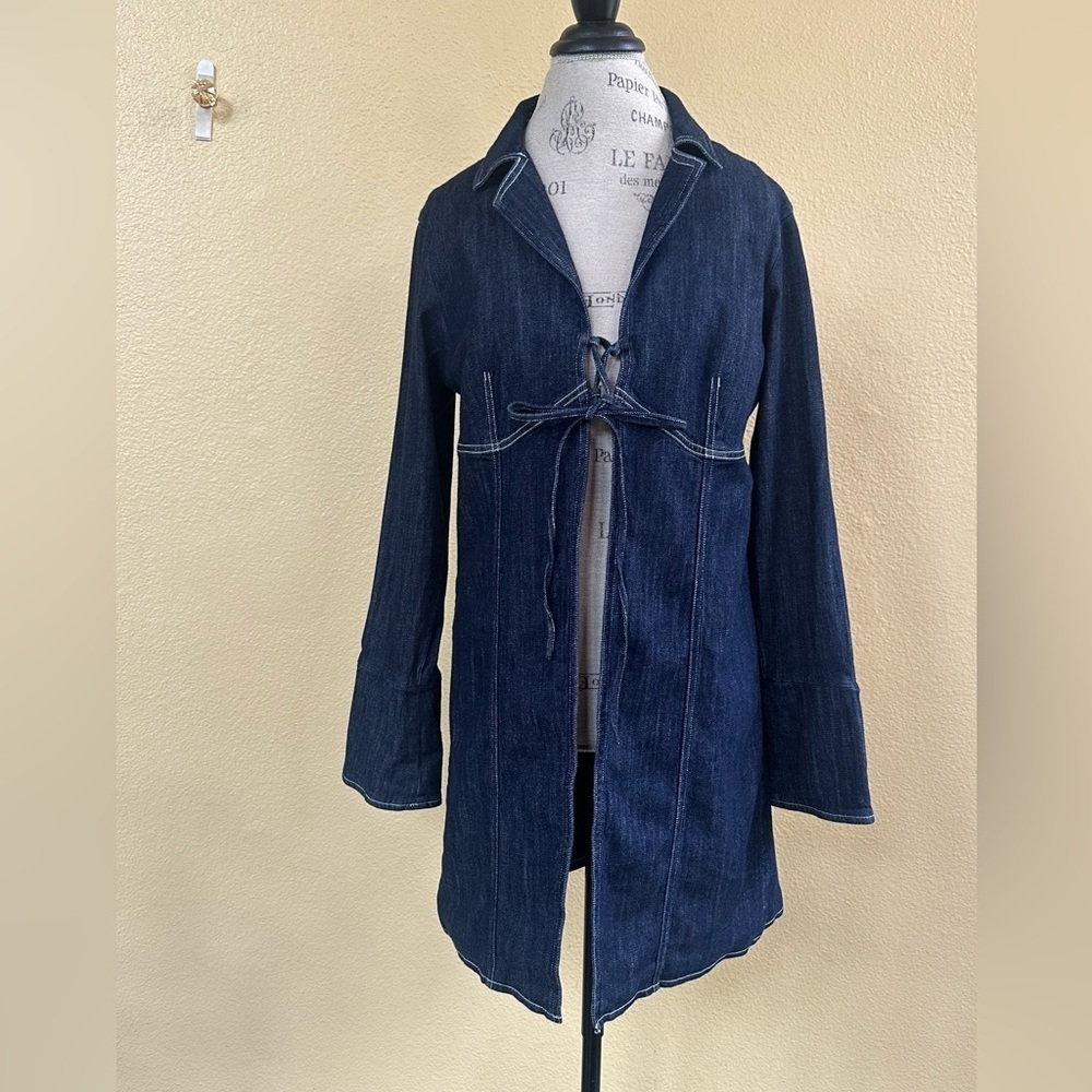 Pilcro (Anthropologie) Tie-Front Dark Blue Denim Tunic Blouse Medium Like New! - Picture 5 of 9